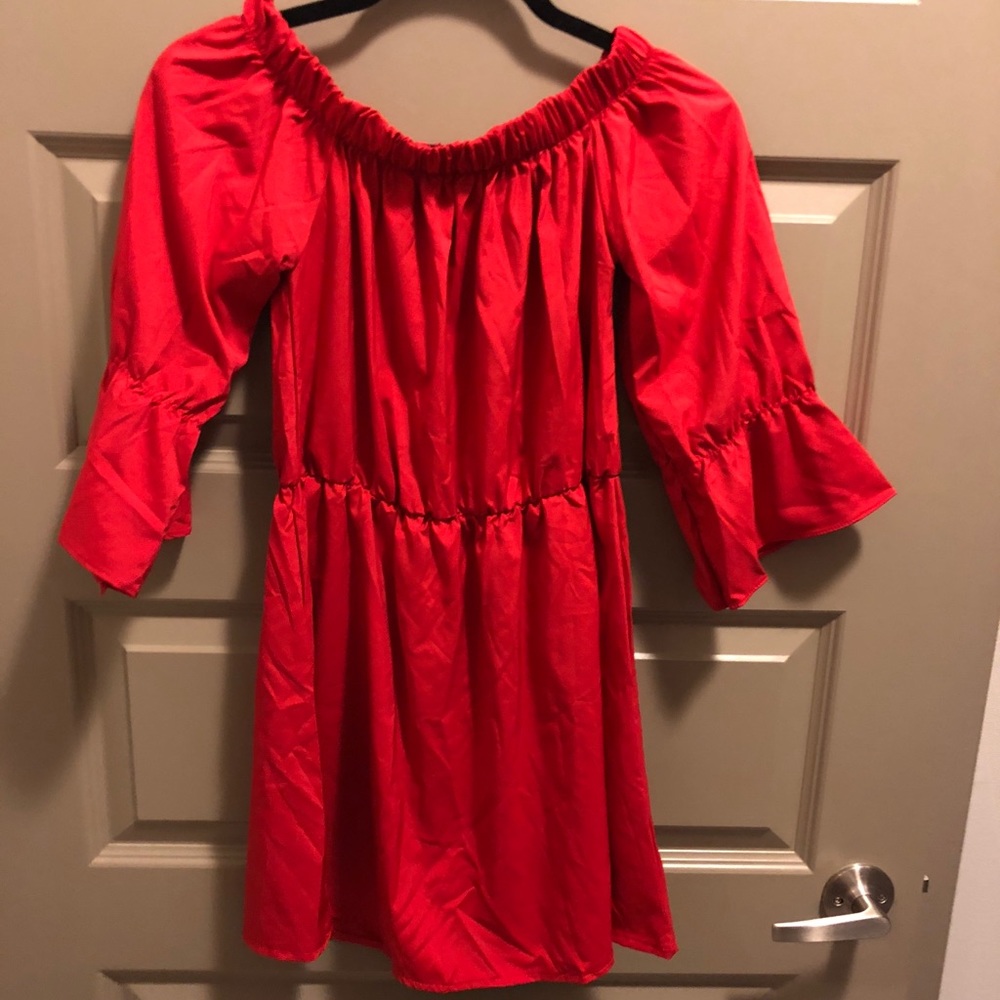 Red off the shoulder dress